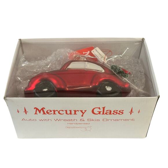 Dept 56 Handblown Mercury Glass Jumbo Christmas 'VW Beetle Wreath' Ornament-NWT - Picture 6 of 6